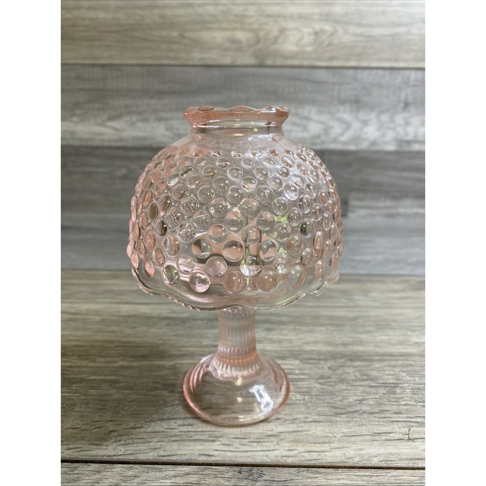 Fairy Lamp Pink Glass Floral Tea Light Candle Holder 6" tall